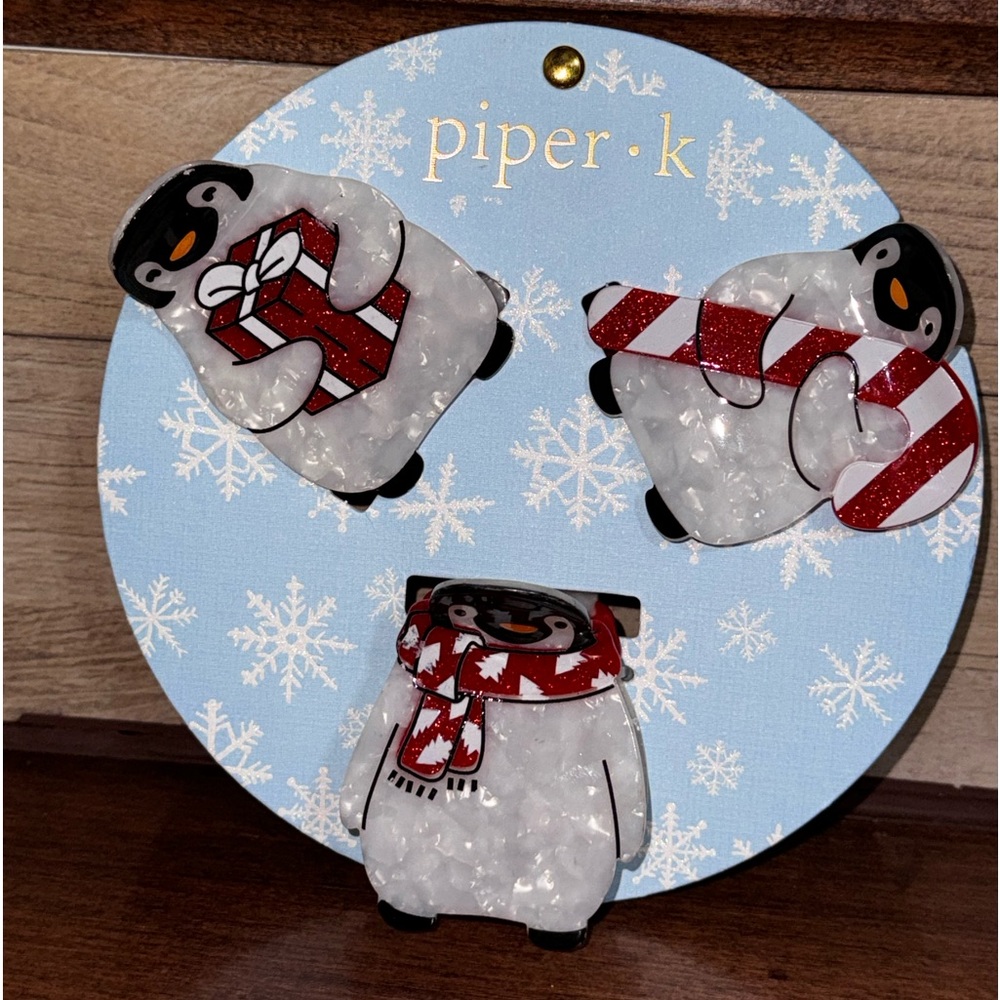 Piper K Penguin Hair Clips -  NWT